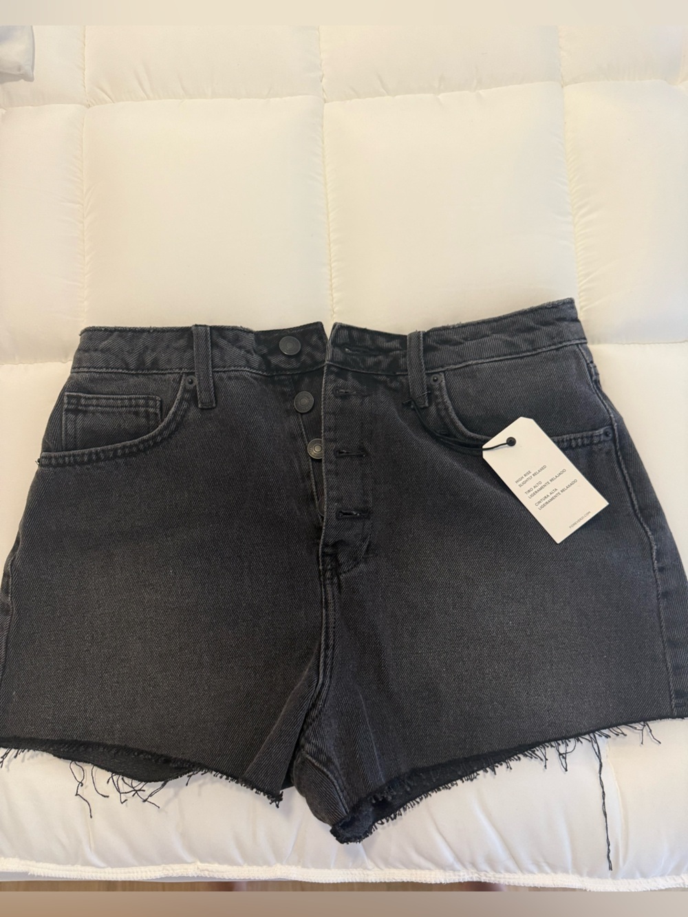 Forever 21 High-Rise Washed Black Button-Fly Denim Shorts